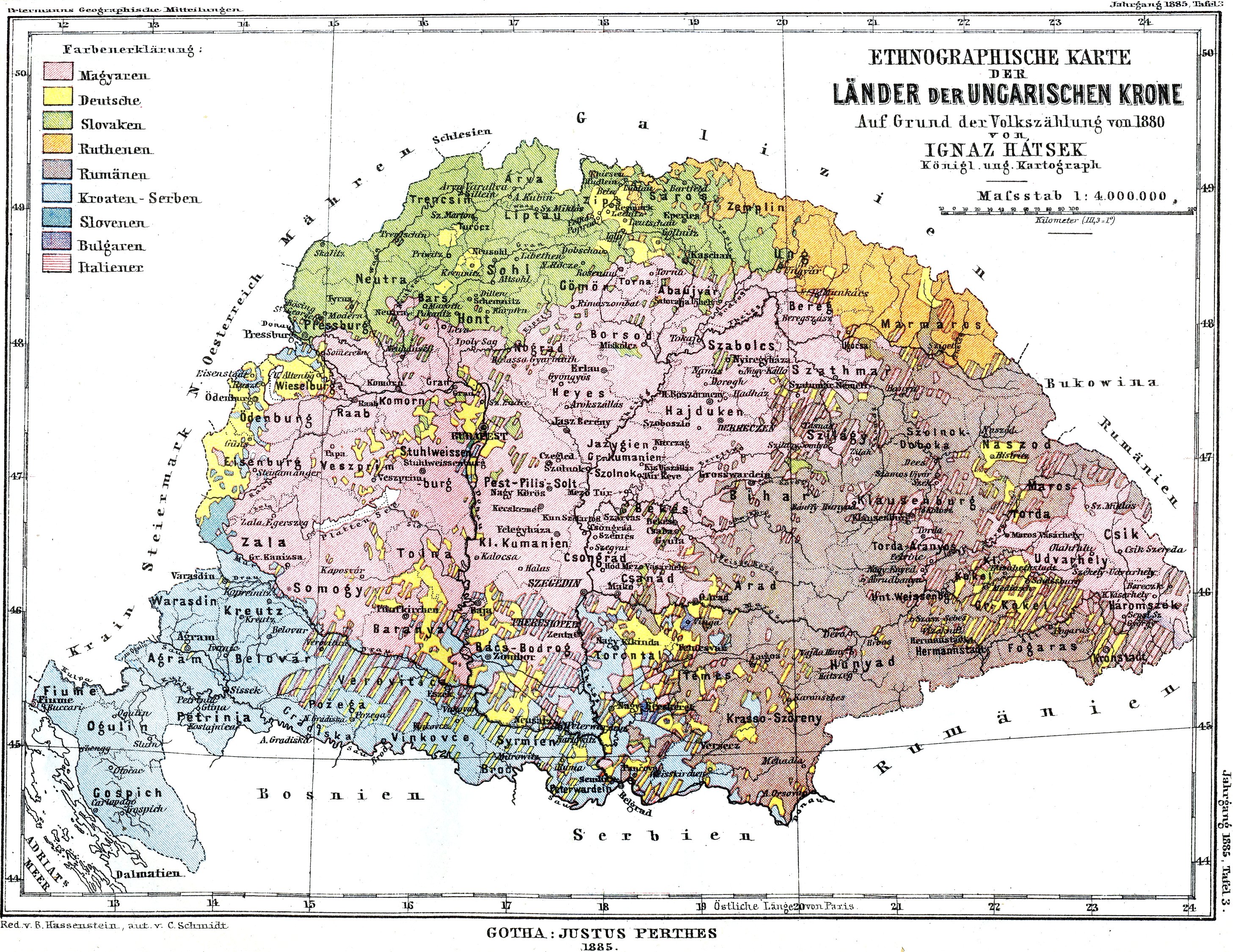 Ungarn Ethnographische Karte 1880