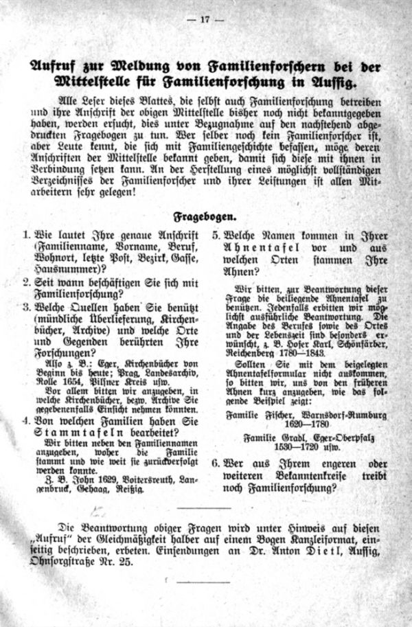 Aufruf zur Meldung - Fragebogen