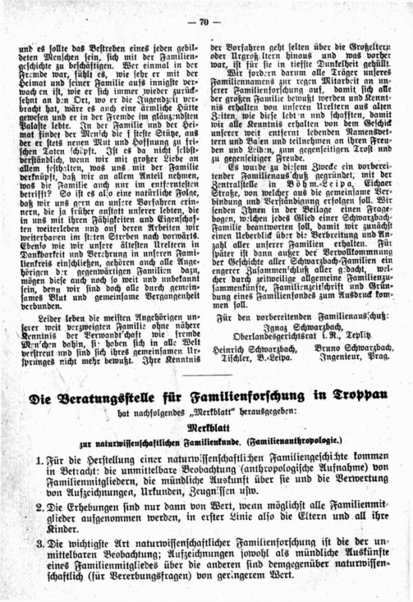 Die Beratungsstelle für naturwissenschaftliche Familienkunde in Troppau - 1