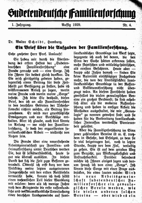 Ein Brief über die Aufgaben der Familienforschung - 1