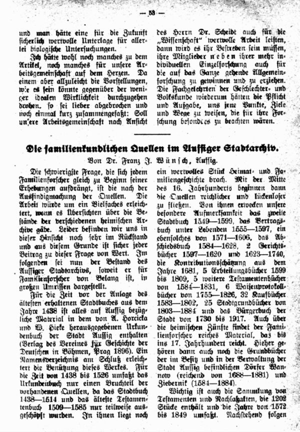 Die familienkundl. Quellen im Aussiger Stadtarchiv - 1