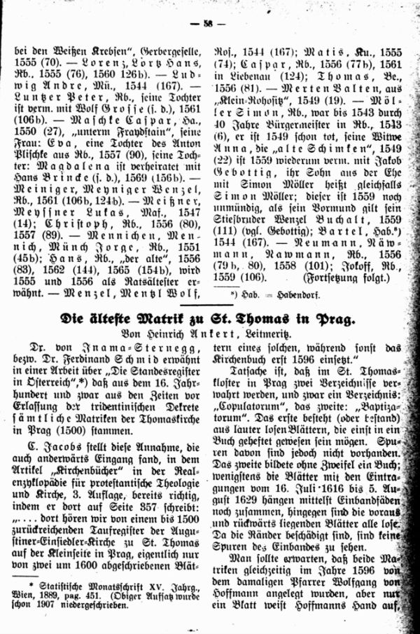 Die älteste Matrik zu St. Thomas in Prag