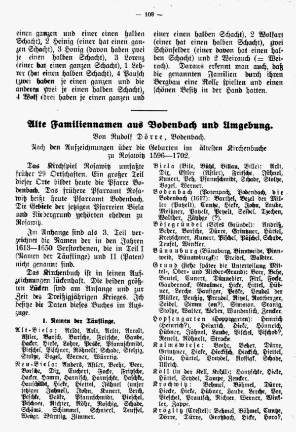 Alte Familiennamen aus Bodenbach und Umgebung - 1