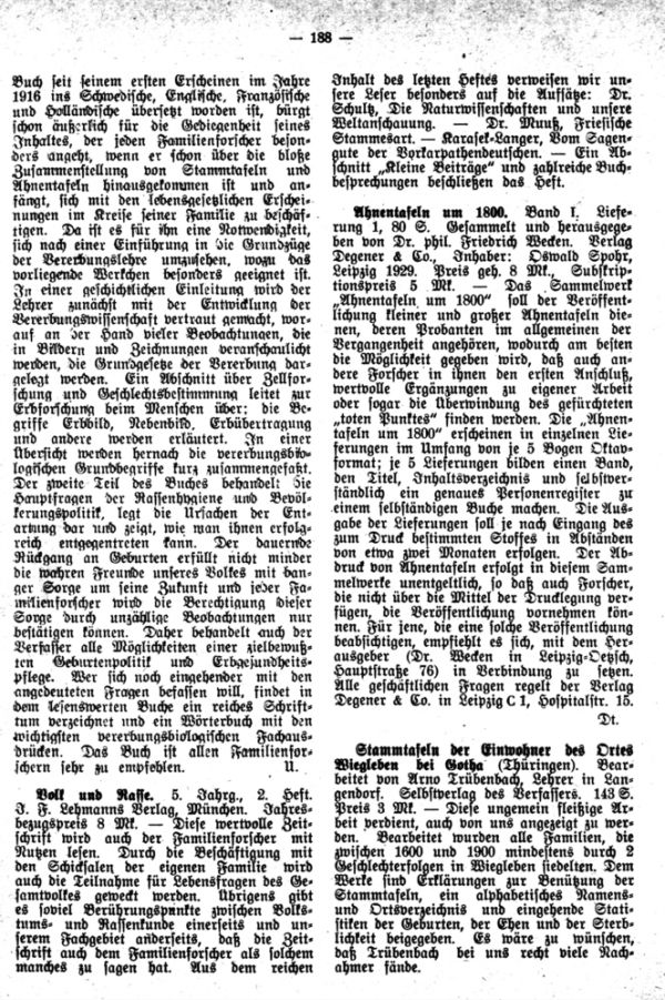 Ahnentafeln um 1800 - Stammtafeln der Einwohner des Ortes Wiegleben bei Gotha - Die Familie Klein und ihre Bedeutung für die wirtschaftliche Entwicklung Nordmährens