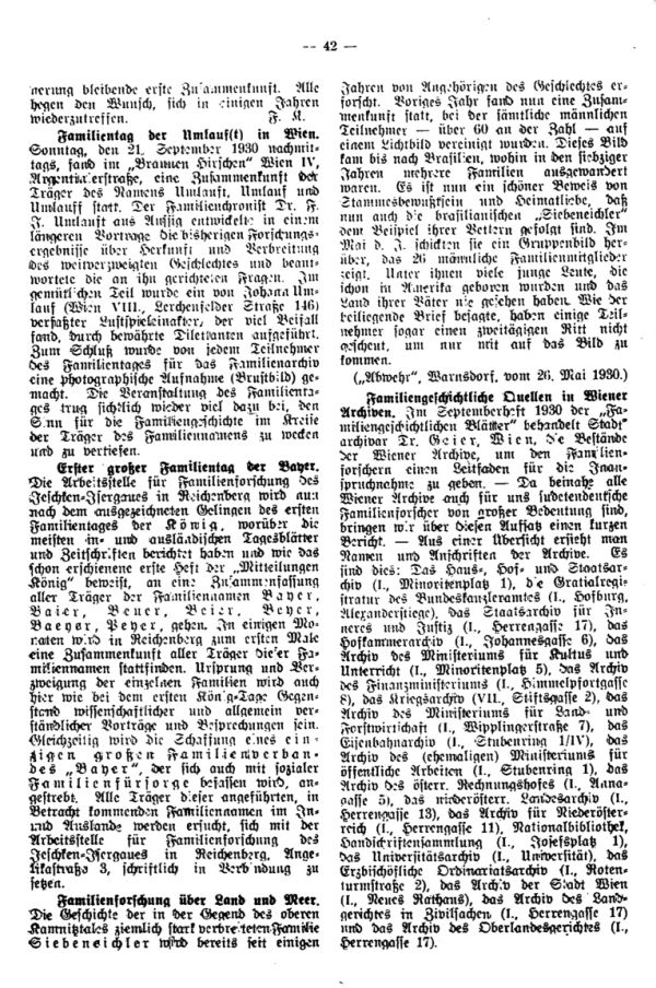 Familientag Klug.  Familientag der Umlauf(t) in Wien - Erster großer Familientag der 'Bayer' - Familiengeschichtliche Quellen in Wiener Archiven