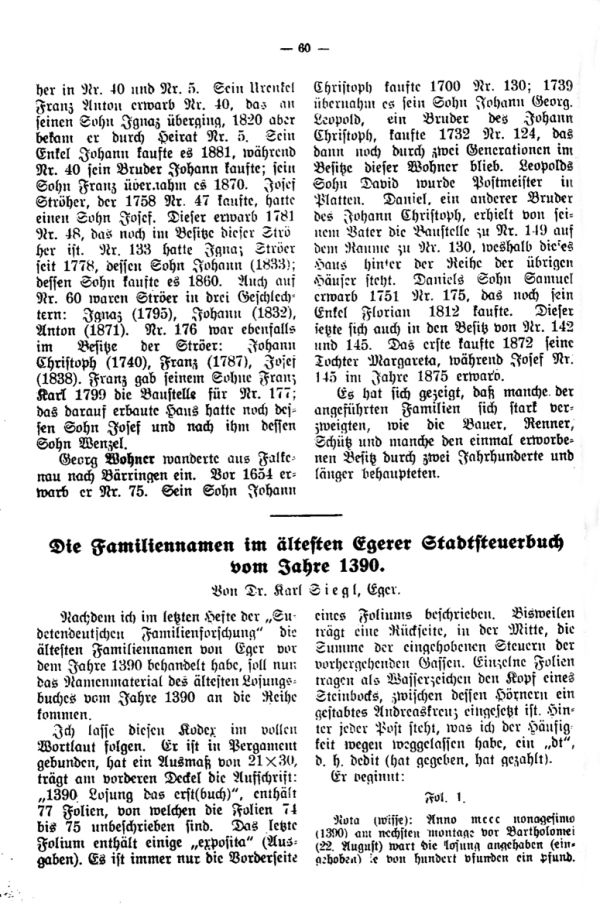 Die Familiennamen im ältesten Egerer Stadtsteuerbuch vom Jahre 1390 - 1