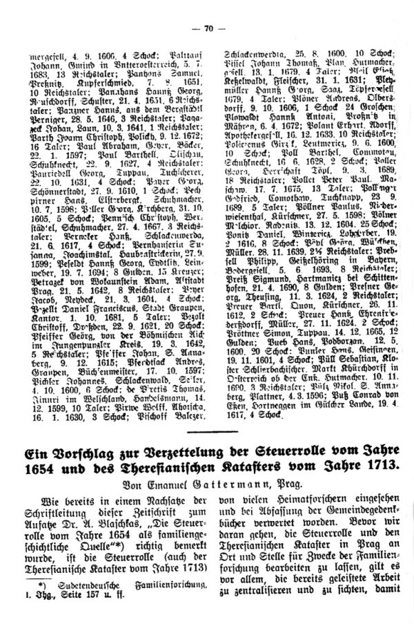 Ein Vorschlag zur Verzettelung der Steuerrolle vom Jahre 1654 und des Theresianischen Katasters vom Jahre 1713 - 1