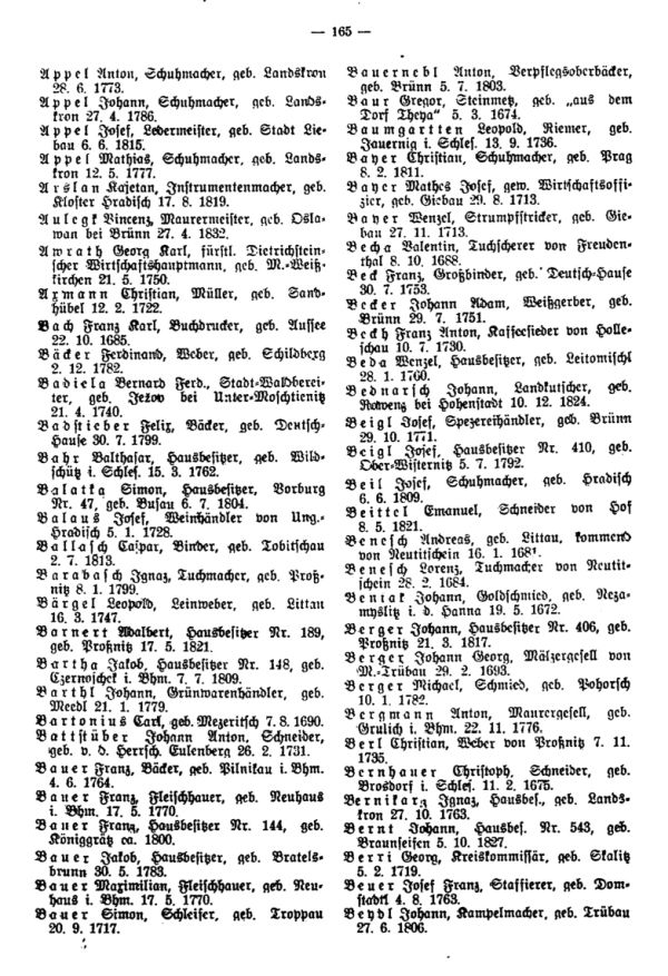 Olmützer Neubürger aus Böhmen, Mähren, Schlesien u. der Slowakei 1668-1848 - 2
