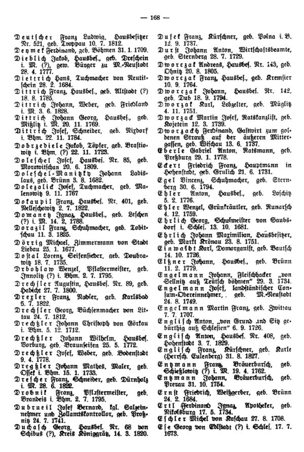 Olmützer Neubürger aus Böhmen, Mähren, Schlesien u. der Slowakei 1668-1848 - 5