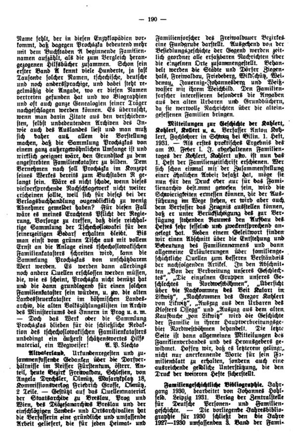  Altvaterland -  Mitteilungen zur Geschichte der Kahlert, Kohlert, Kollert u.a.