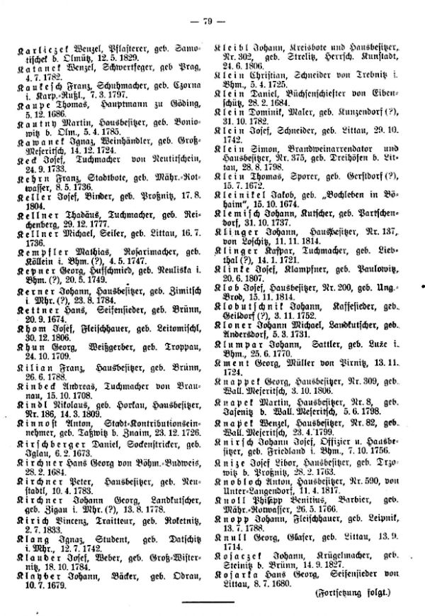 Olmützer Neubürger aus Böhmen, Mähren, Schlesien und der Slowakei 1688-1848 - 4