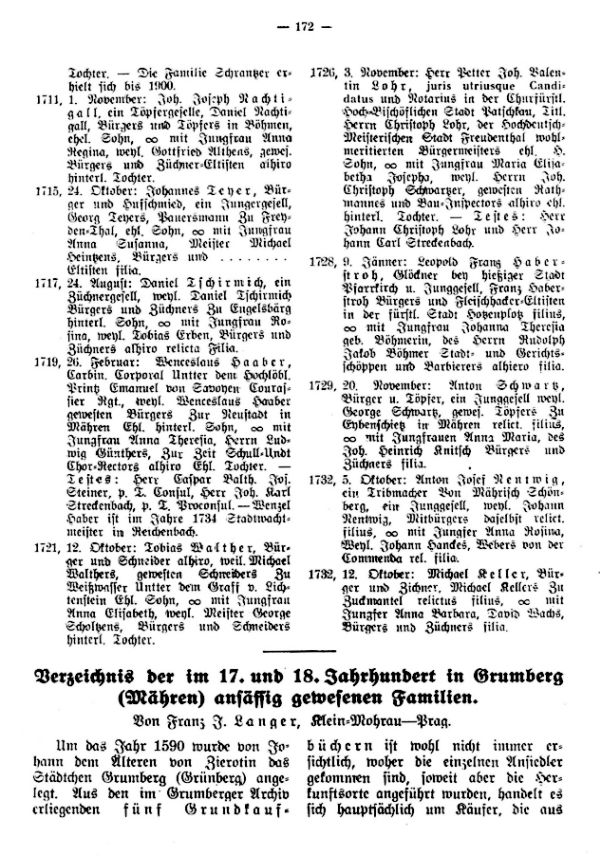 Verzeichnis der im 17. und 18. Jahrhundert in Grumberg (Mähren) ansässig gewesenen Familien - 1