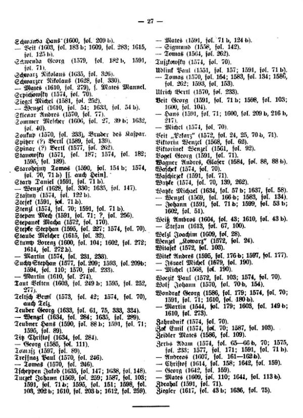 Die Namen der Besitzer aus den Burgrechtsbüchern der Stadt Rokitnitz, begonnen 1572 - 5