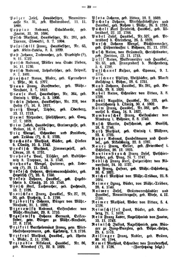 Olmützer Neubürger aus Böhmen, Mähren, Schlesien und der Slowakei 1668-1848 - 5