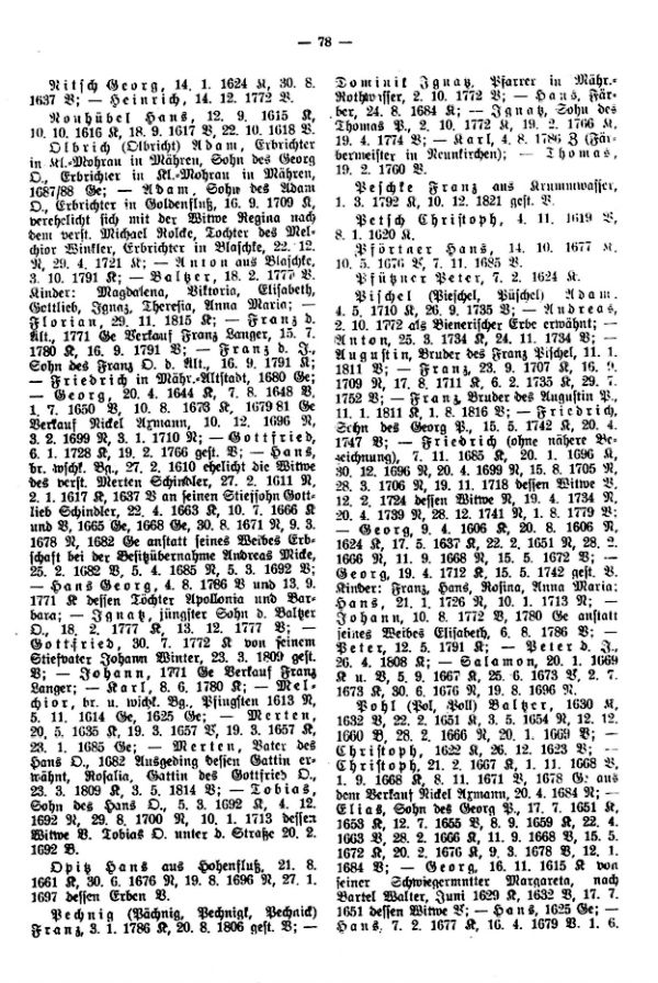 Verzeichnis der im 17. und 18. Jh. in Grumberg (Mähren) ansässig gewesenen Familien - 2