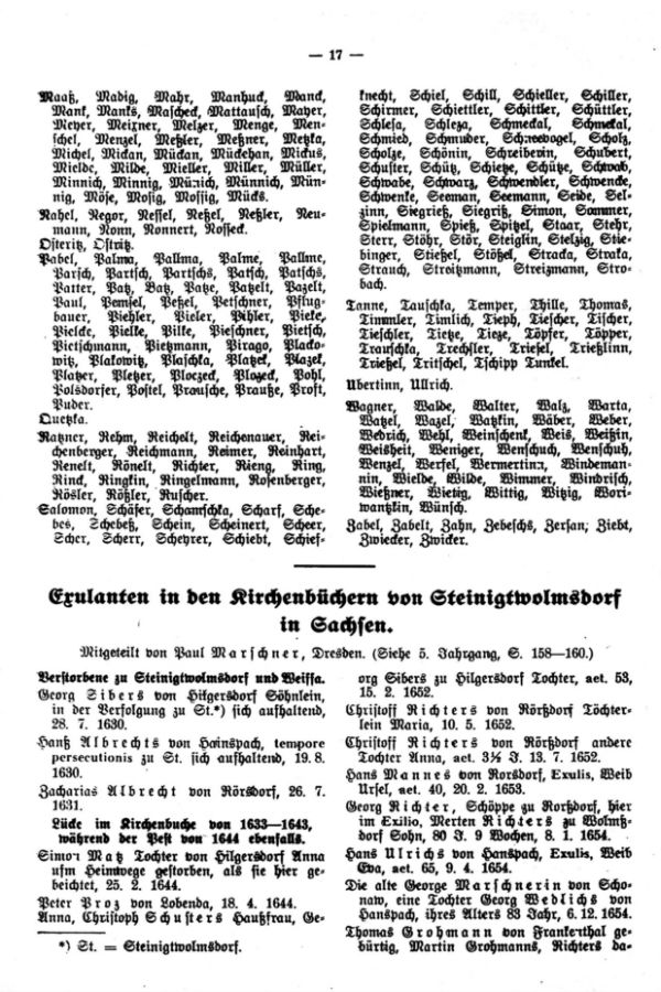 Exulanten in den Kirchenbüchern von Steinigtwolmsdorf in Sachsen. Von Paul Marschner, Dresden