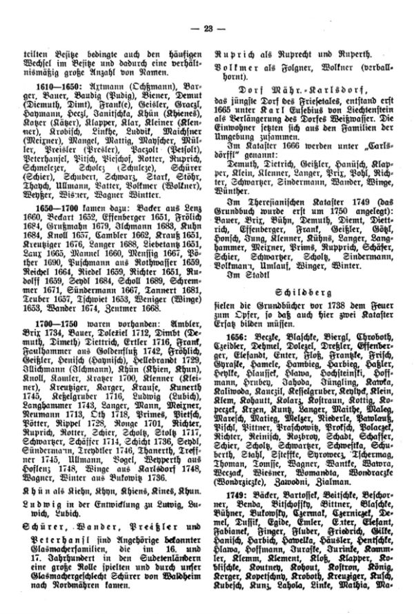 Friesentaler Namen aus den ältesten Grundbüchern 1580-1750 (Schluß) - 2