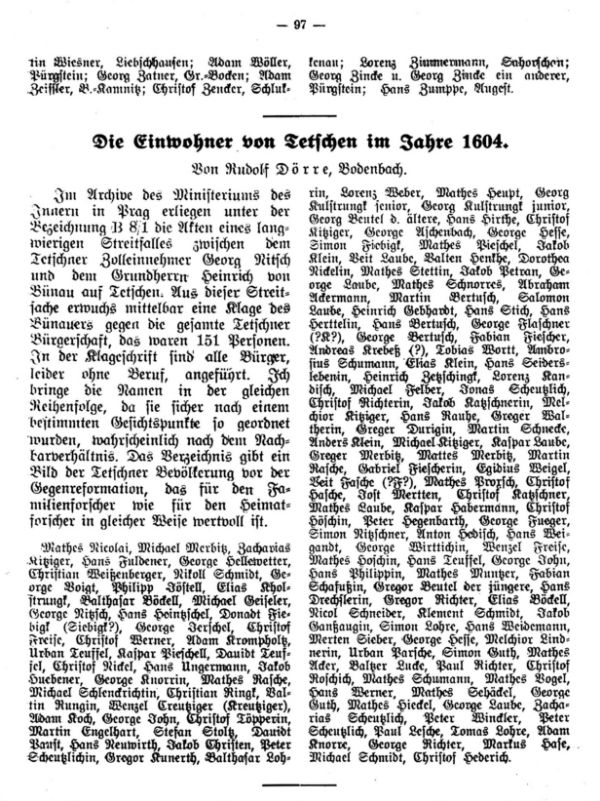 Die Einwohner von Tetschen im Jahre 1604