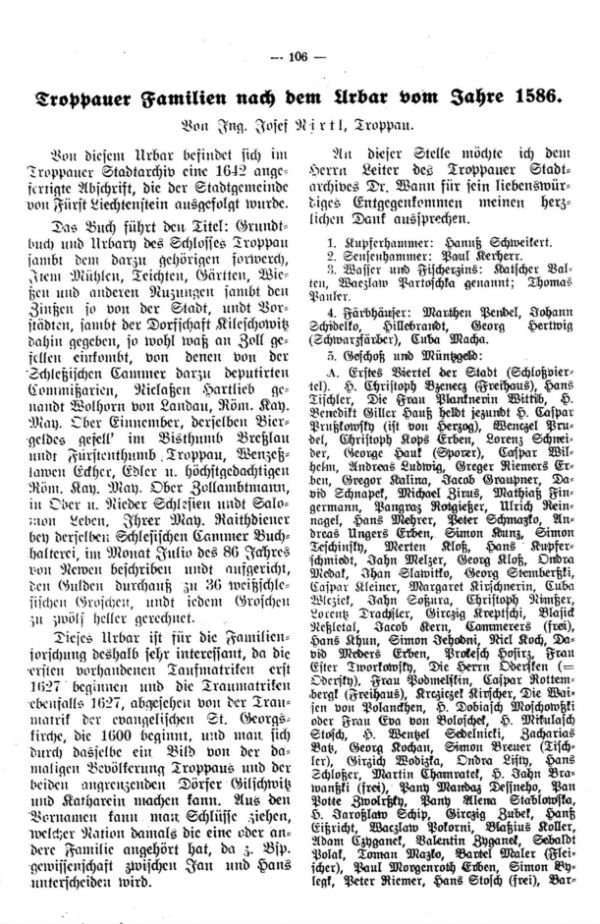 Troppauer Familien nach dem Urbar vom Jahre 1586 - 1
