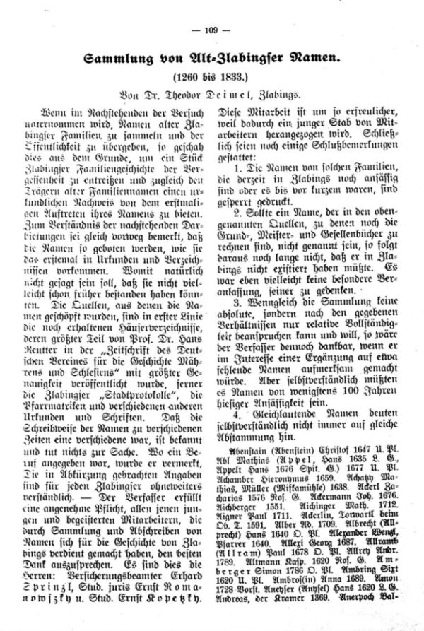 Sammlung von Alt-Zlabinger Namen (1260-1883) - 1