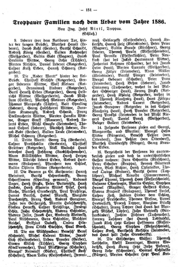 Troppauer Familien nach dem Urbar vom Jahre 1586 - 1