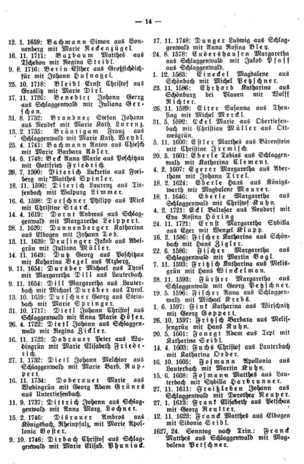 Fremde Brautleute aus der Traumatrik der Pfarre Schönfeld, Bez. Elbogen, Westböhmen (1577-1749) - 2