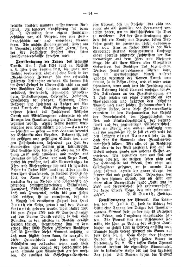 Familientagung der Träger des Namens Donth - Familientagung der Piewock