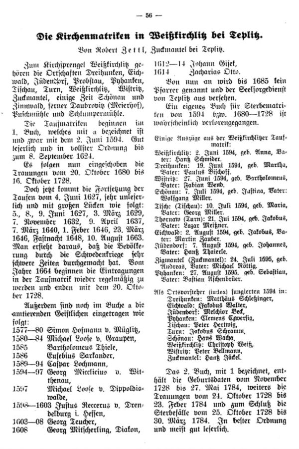 Die Kirchenmatriken von Weißkirchlitz bei Teplitz - 1