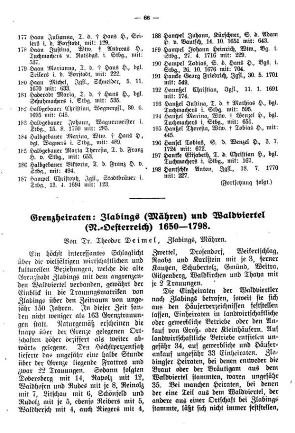 Grenzheiraten: Zlabings (Mähren) und Waldviertel (N.-Österreich 1650-1798) - 1