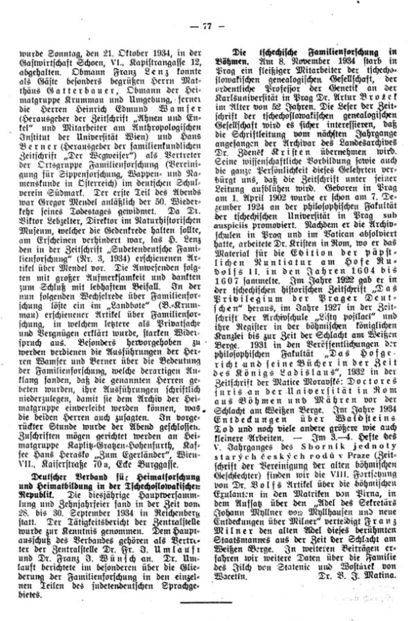 Die tschechische Familienforschung in Böhmen - Deutscher Verband für Heimatforschung und Heimatbildung in der Tschechoslowakischen Republik