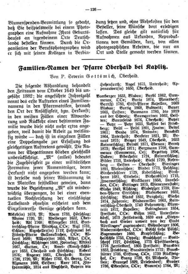 Familiennamen der Pfarre Oberhaid bei Kaplitz - 1