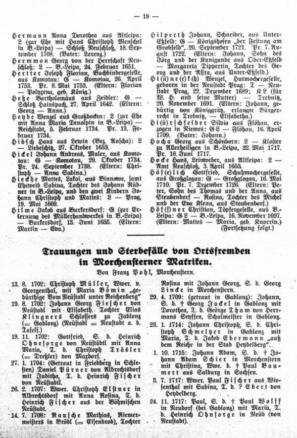 Trauungen und Sterbefälle von Ortsfremden in Morchensterner Matriken - 1