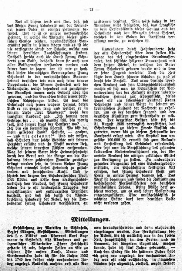 Erschließung der Matriken in Schönfeld, Bezirk Elbogen