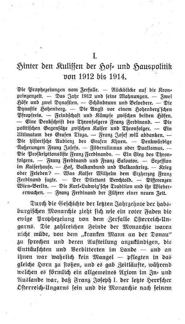 I.  Kapitel: Hinter den Kulissen der Hof- und Hauspolitik von 1912-1914